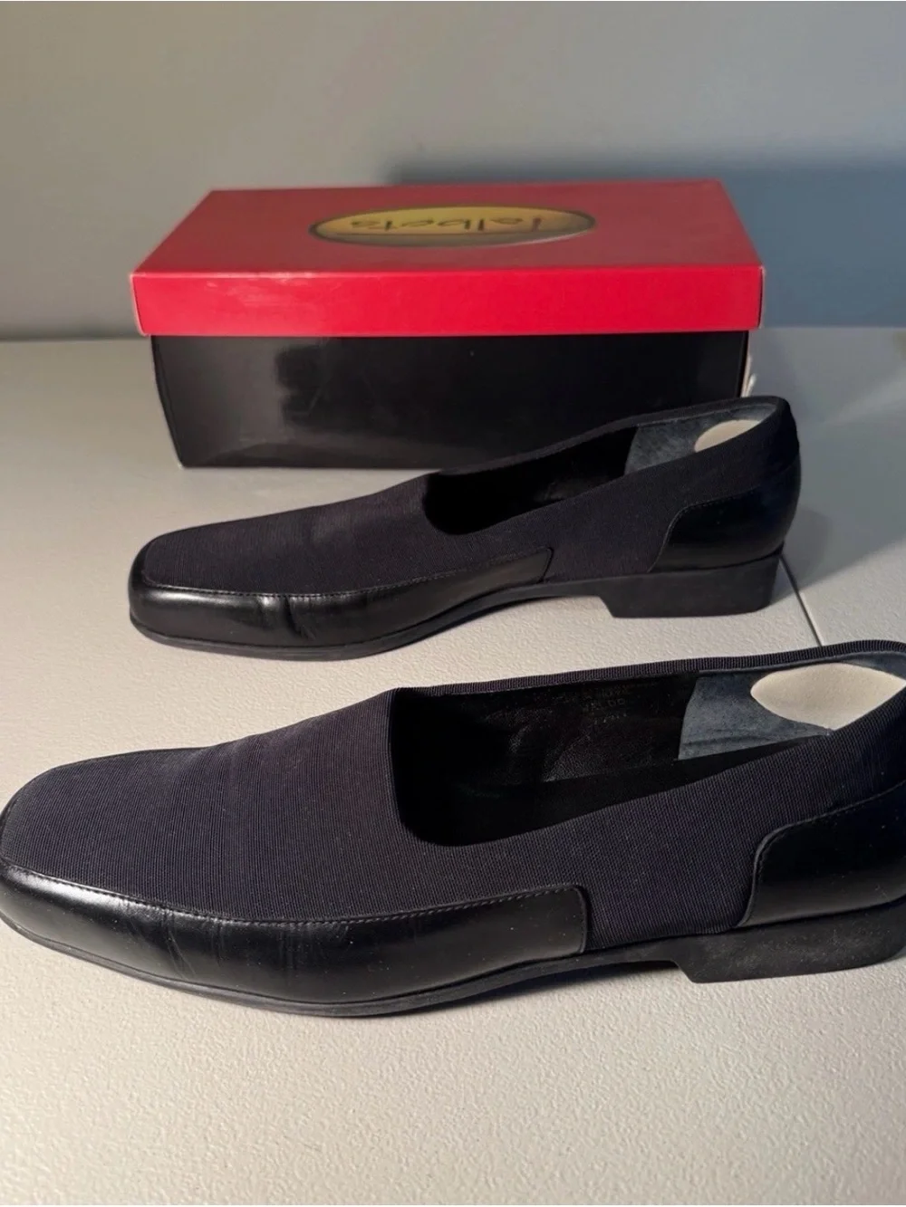 VTG Talbots Square Toe Black Loafers Size 9.5 Leather 90s Minimalist Office Chic